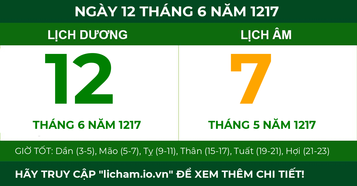 lịch âm ngày 12 tháng 6 năm 1217