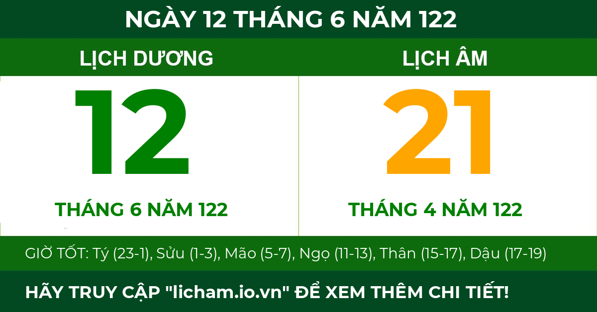 lịch âm ngày 12 tháng 6 năm 122