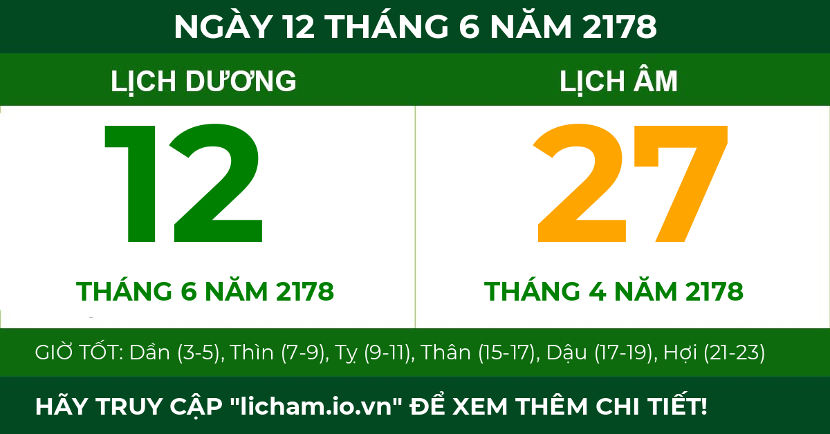 lịch âm ngày 12 tháng 6 năm 2178
