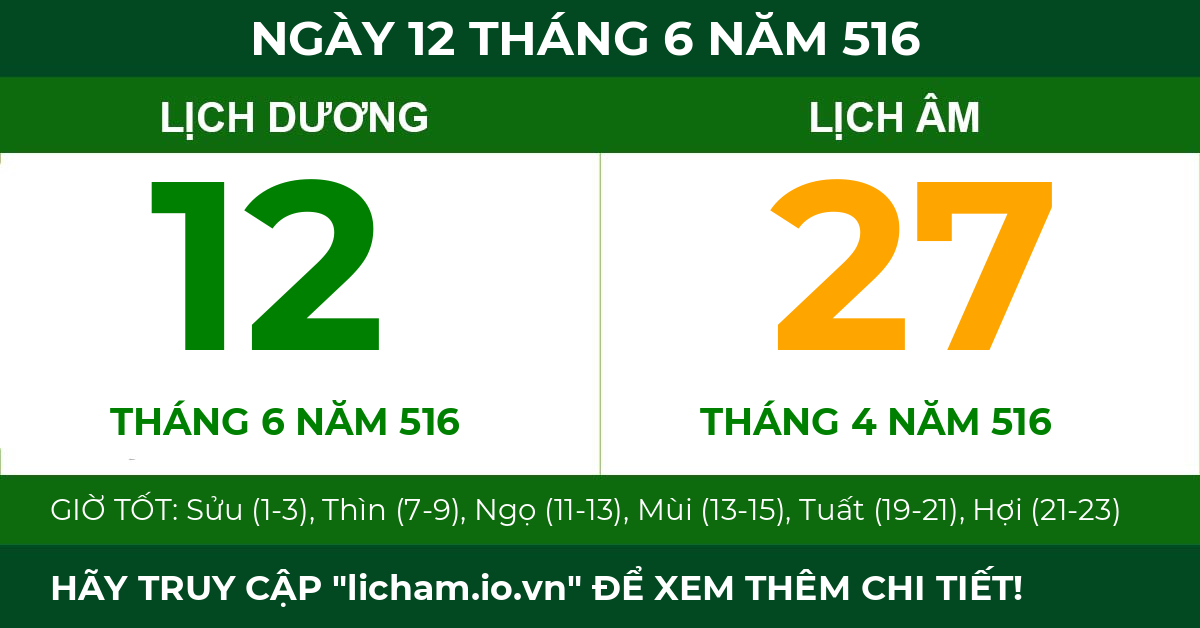 lịch âm ngày 12 tháng 6 năm 516