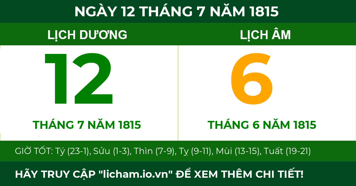 lịch âm ngày 12 tháng 7 năm 1815