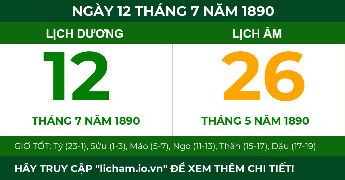lịch âm ngày 12 tháng 7 năm 1890