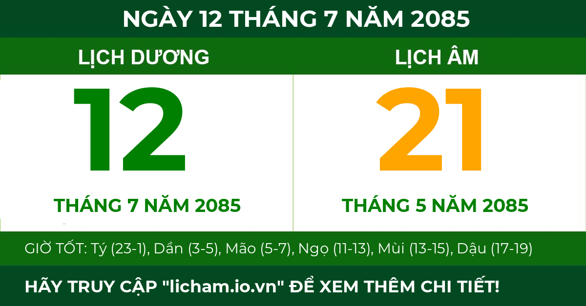 lịch âm ngày 12 tháng 7 năm 2085