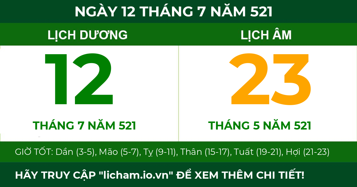 lịch âm ngày 12 tháng 7 năm 521