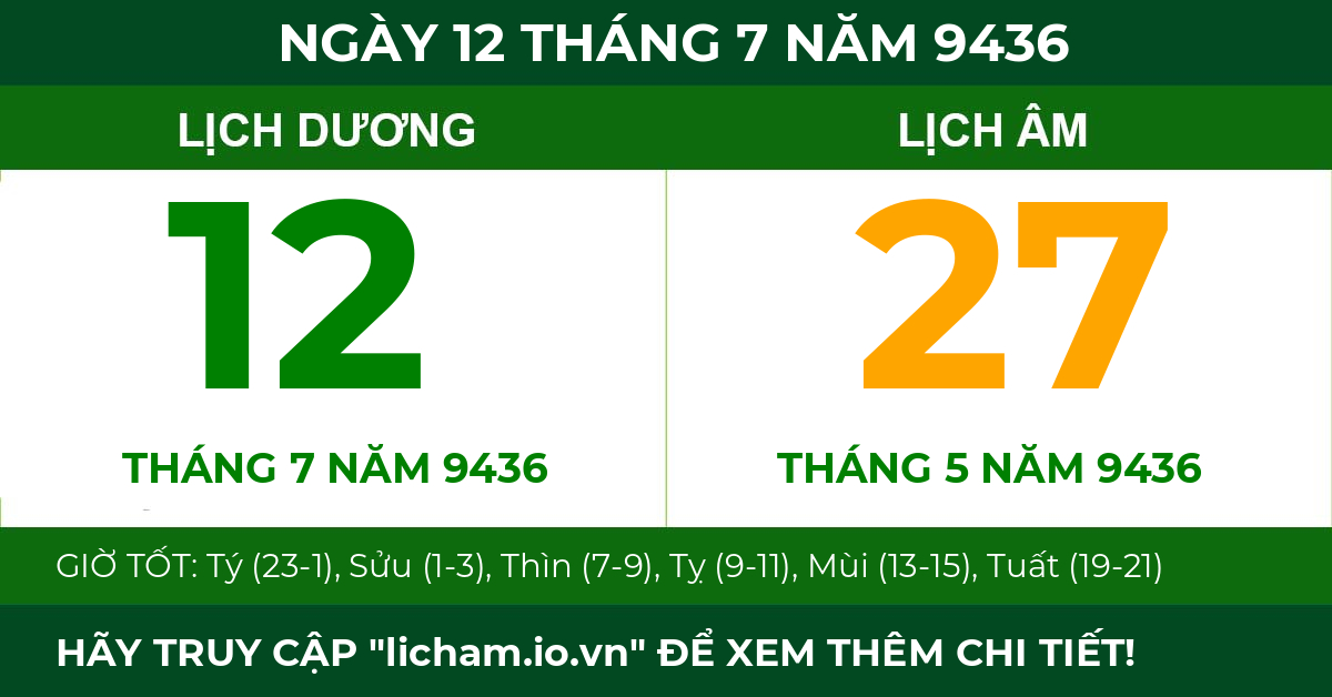 lịch âm ngày 12 tháng 7 năm 9436