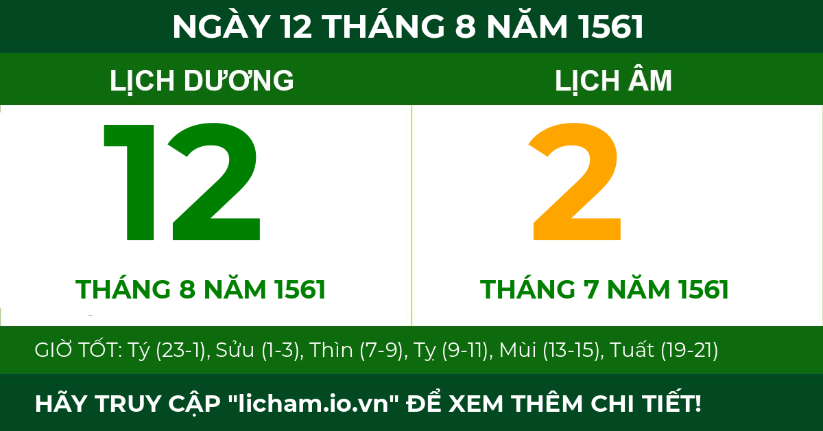 lịch âm ngày 12 tháng 8 năm 1561