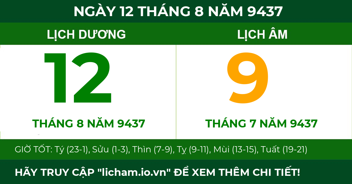 lịch âm ngày 12 tháng 8 năm 9437