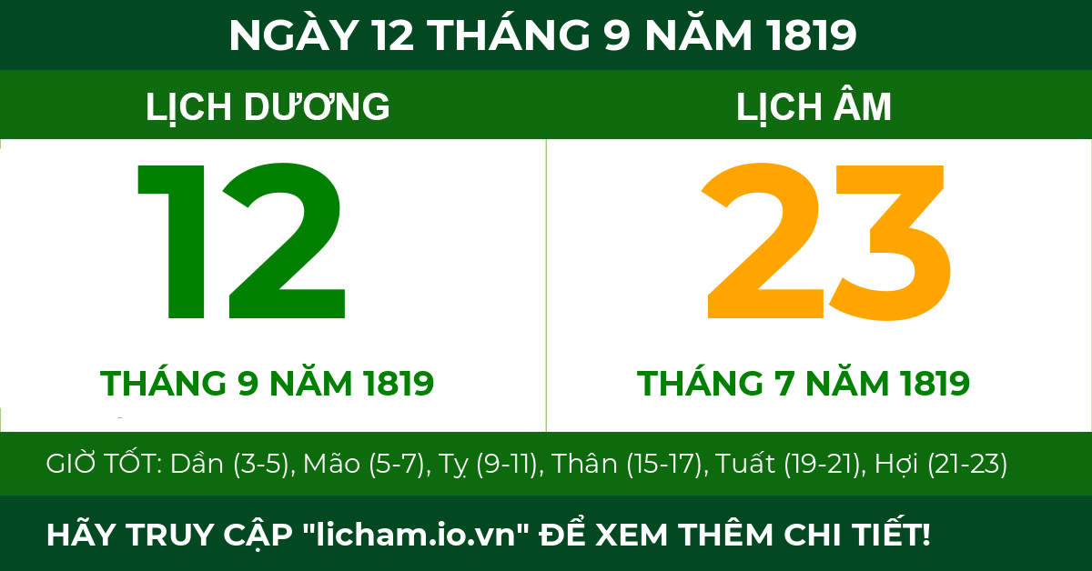 lịch âm ngày 12 tháng 9 năm 1819