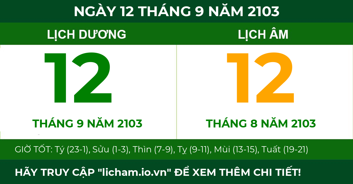 lịch âm ngày 12 tháng 9 năm 2103