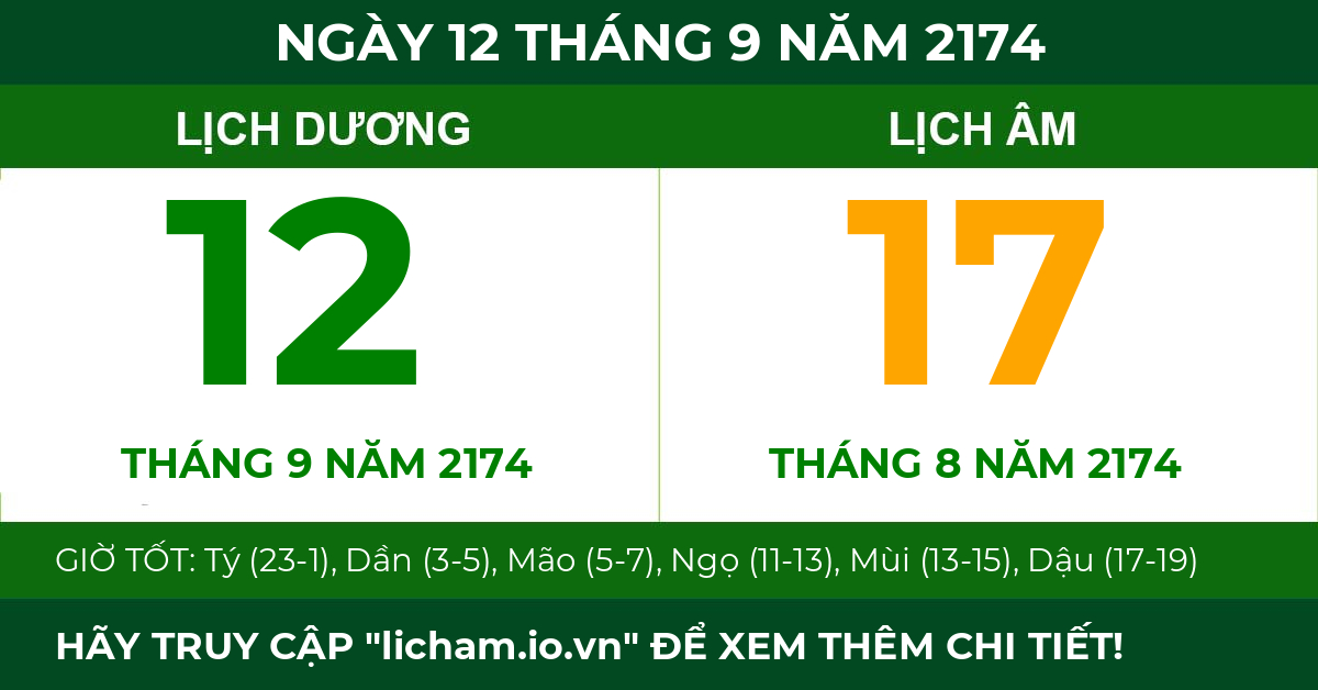 lịch âm ngày 12 tháng 9 năm 2174