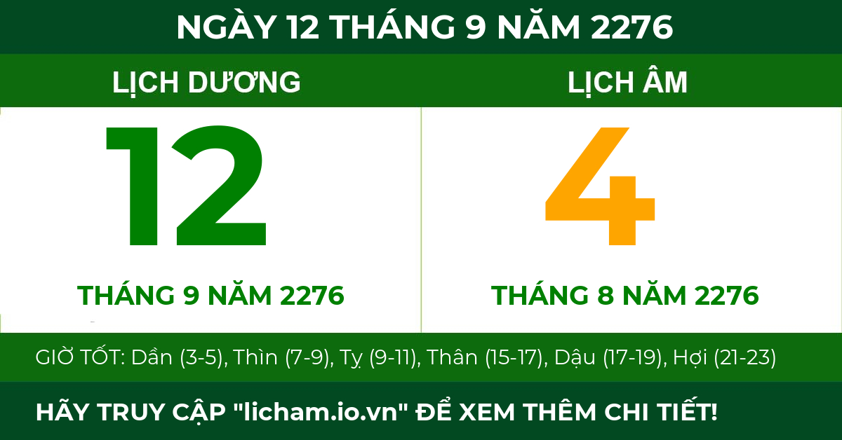lịch âm ngày 12 tháng 9 năm 2276