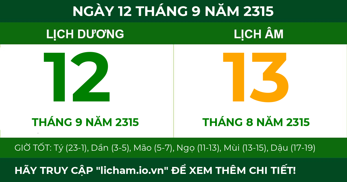 lịch âm ngày 12 tháng 9 năm 2315
