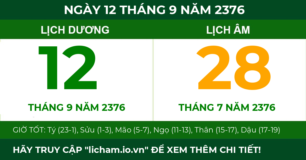 lịch âm ngày 12 tháng 9 năm 2376