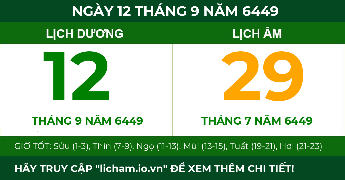 lịch âm ngày 12 tháng 9 năm 6449