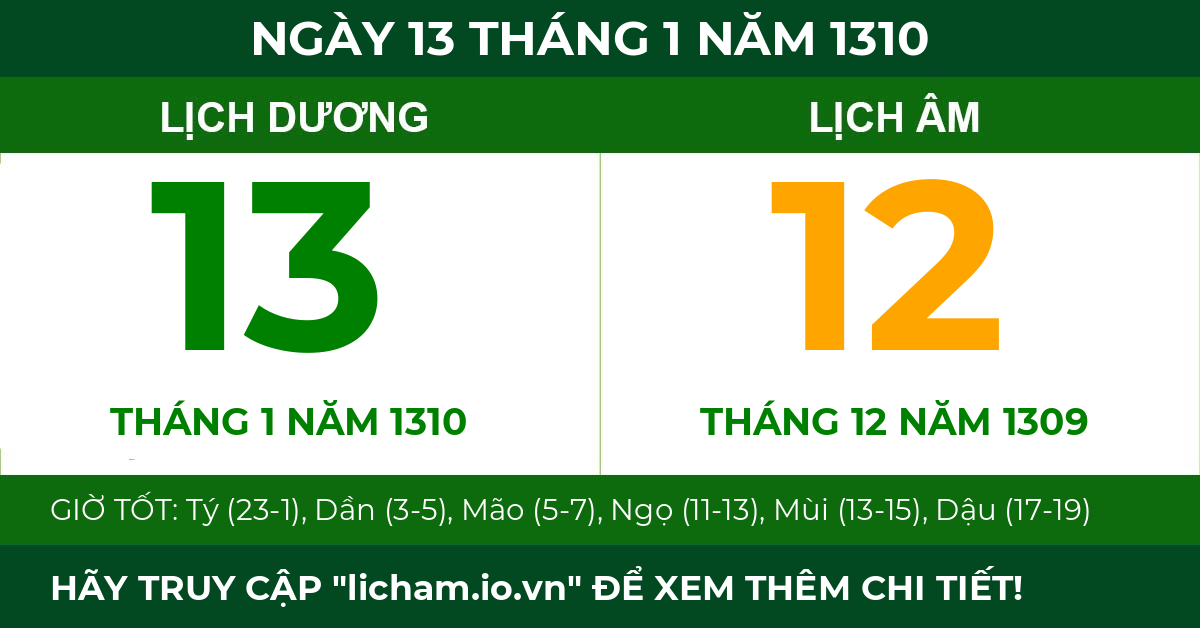 lịch âm ngày 13 tháng 1 năm 1310