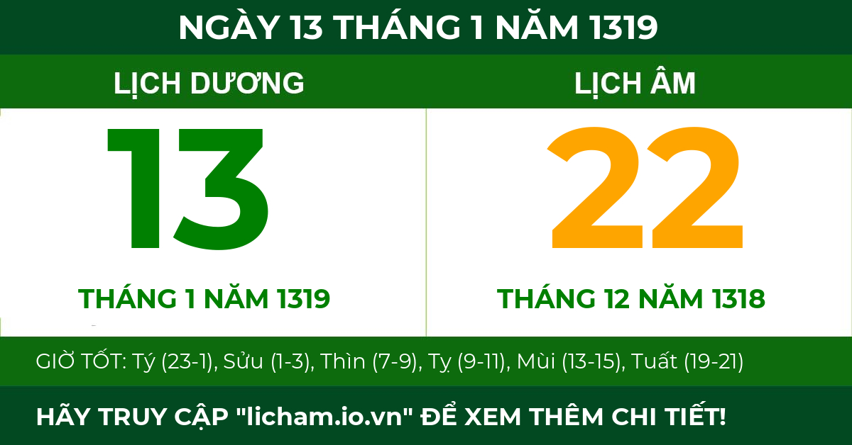 lịch âm ngày 13 tháng 1 năm 1319