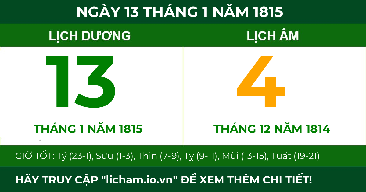 lịch âm ngày 13 tháng 1 năm 1815