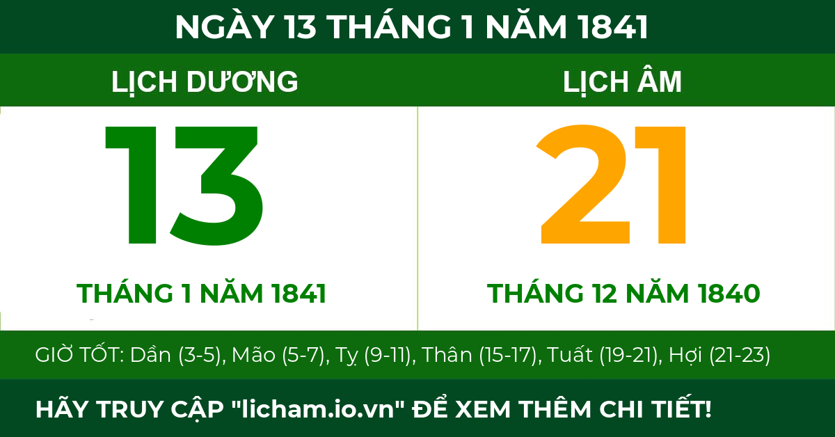lịch âm ngày 13 tháng 1 năm 1841