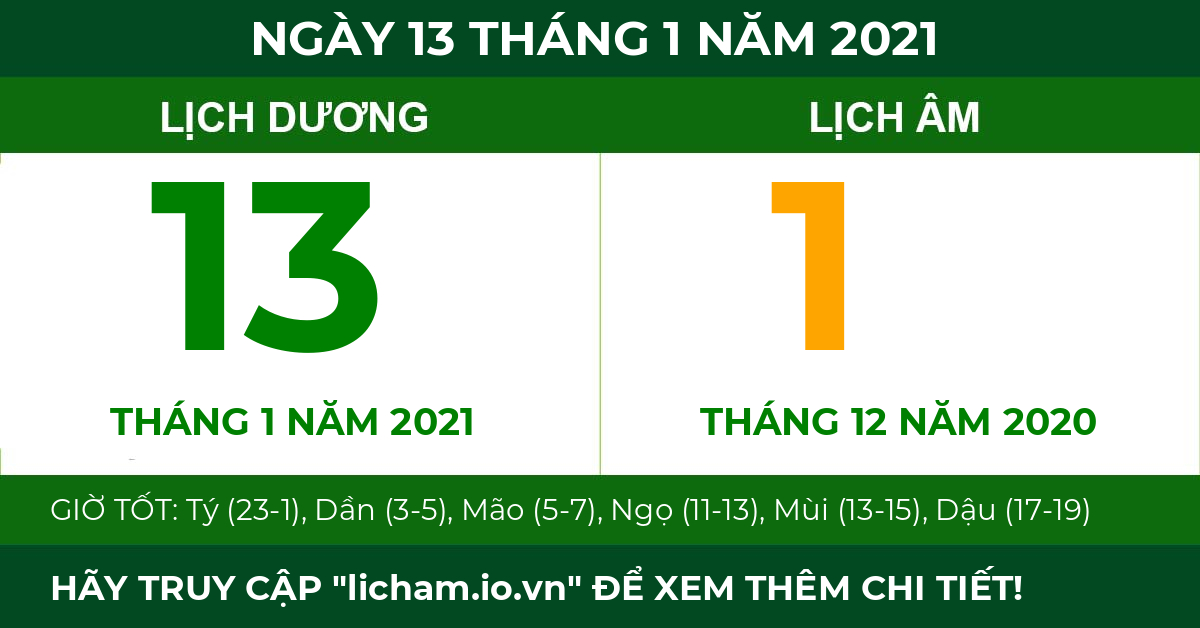lịch âm ngày 13 tháng 1 năm 2021