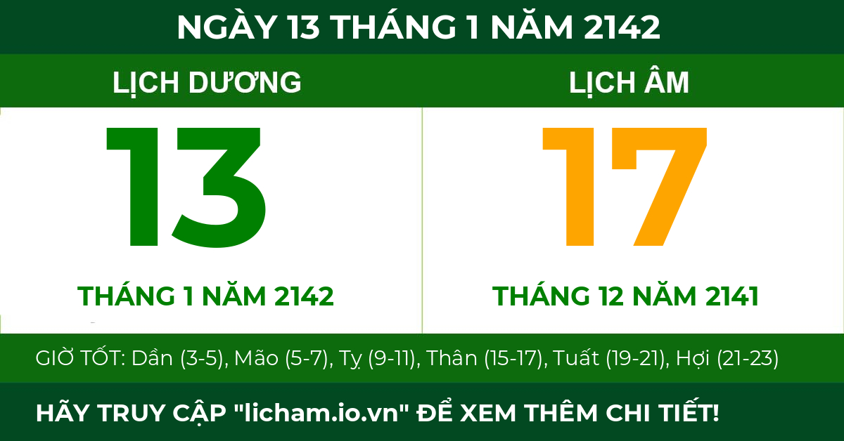lịch âm ngày 13 tháng 1 năm 2142