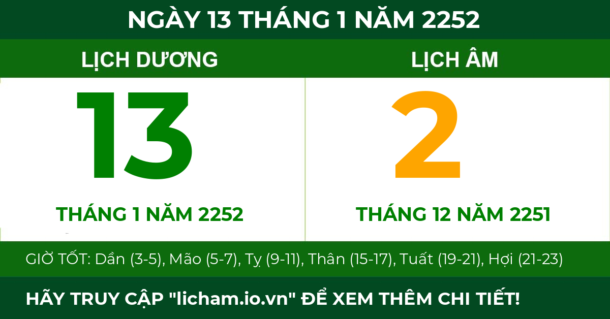 lịch âm ngày 13 tháng 1 năm 2252