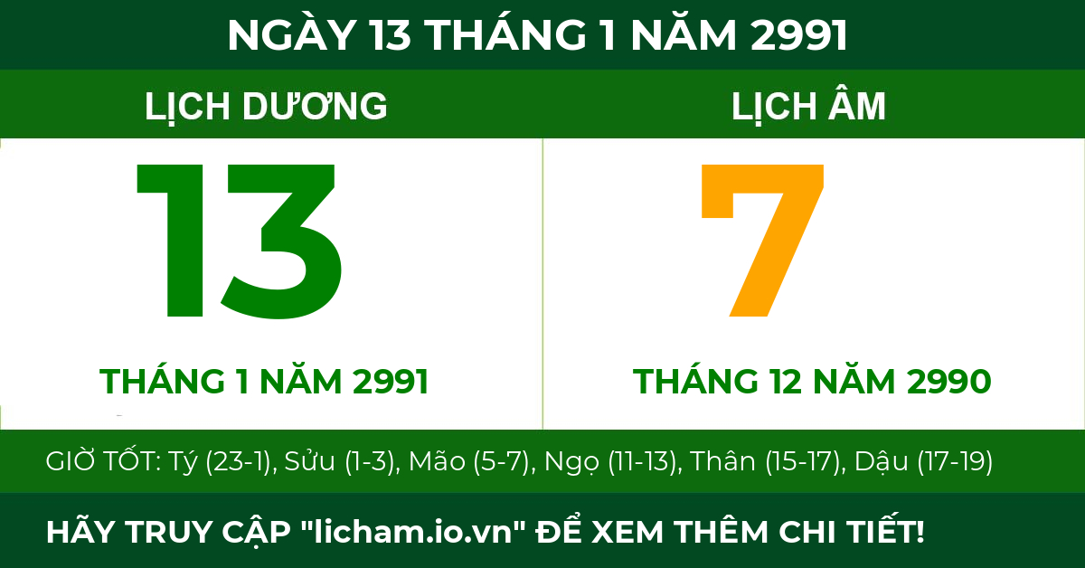 lịch âm ngày 13 tháng 1 năm 2991