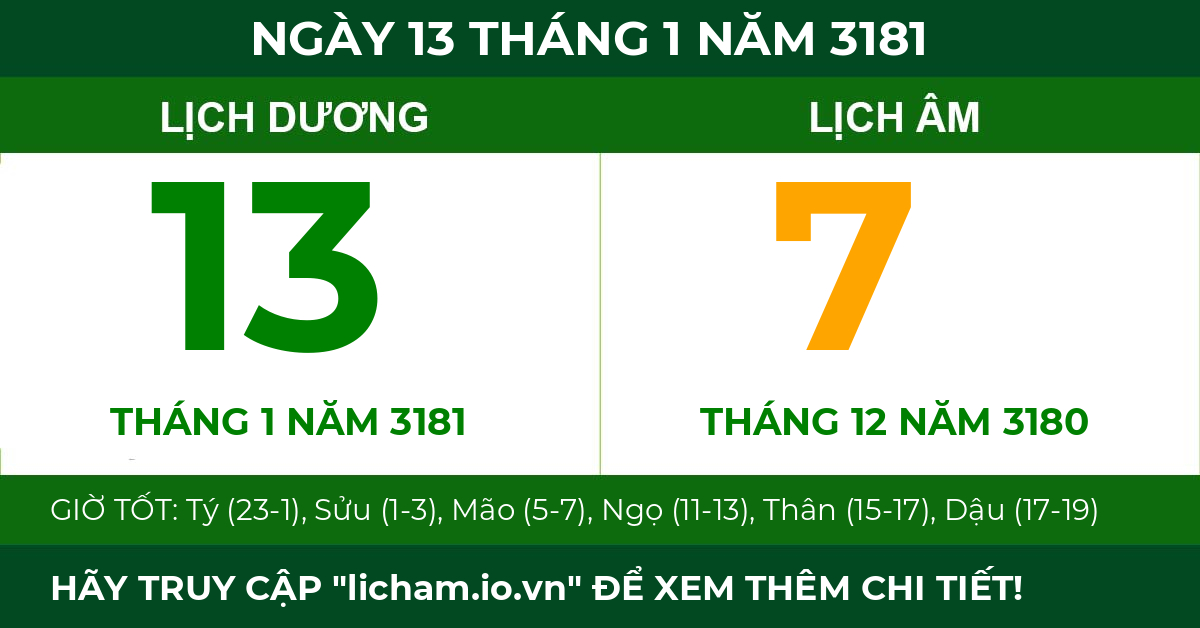 lịch âm ngày 13 tháng 1 năm 3181