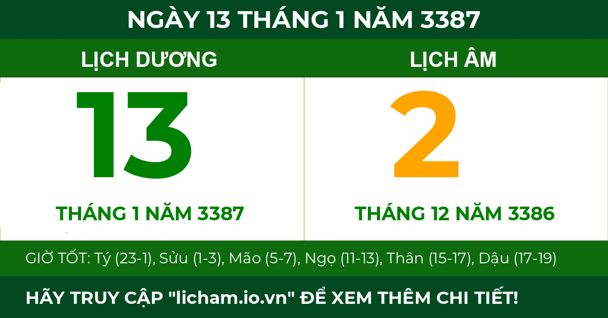 lịch âm ngày 13 tháng 1 năm 3387