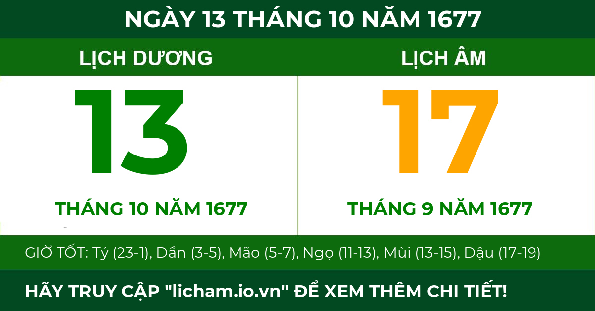 lịch âm ngày 13 tháng 10 năm 1677