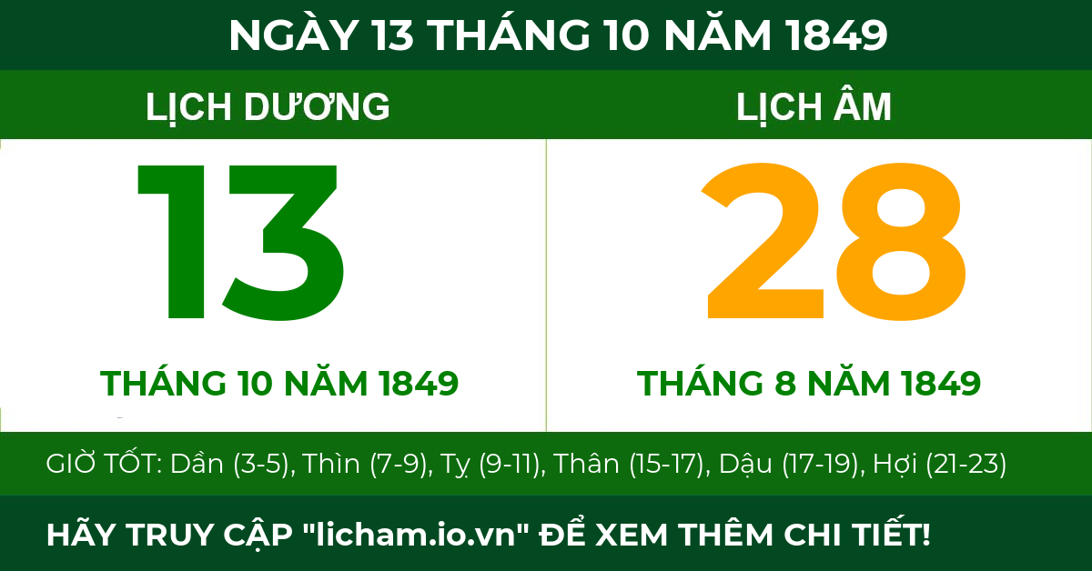 lịch âm ngày 13 tháng 10 năm 1849