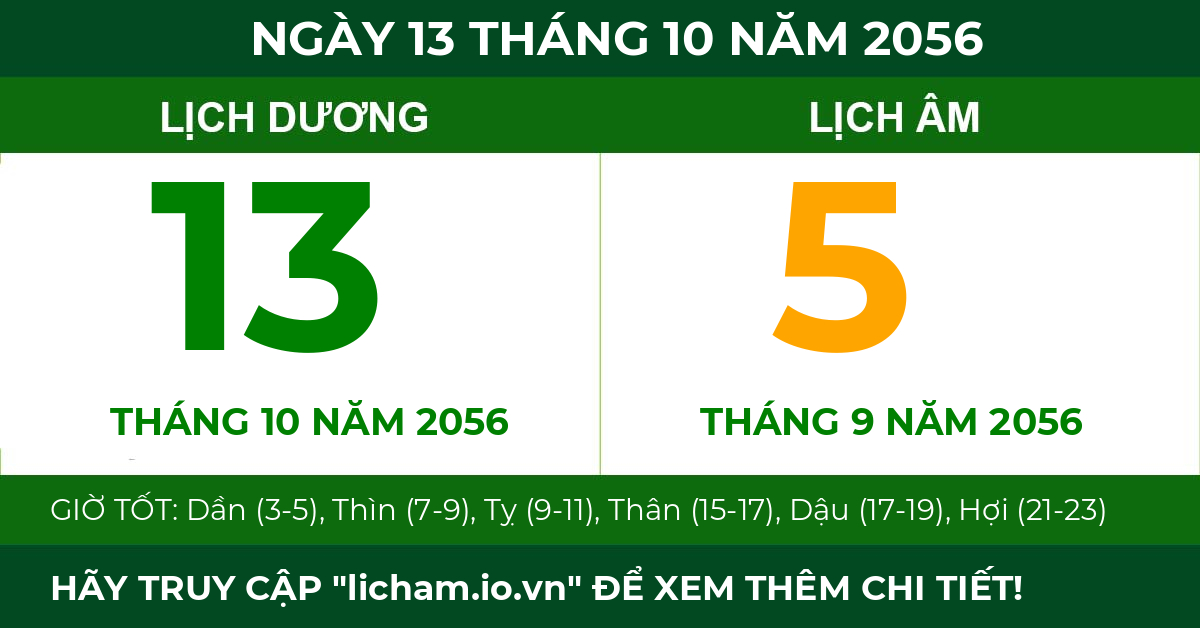 lịch âm ngày 13 tháng 10 năm 2056