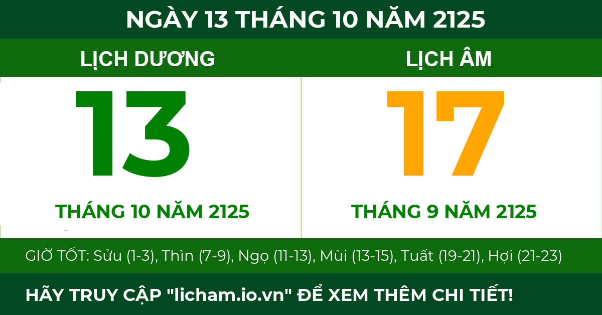 lịch âm ngày 13 tháng 10 năm 2125
