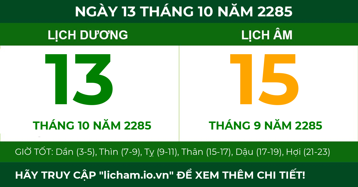 lịch âm ngày 13 tháng 10 năm 2285