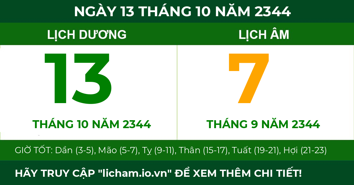 lịch âm ngày 13 tháng 10 năm 2344