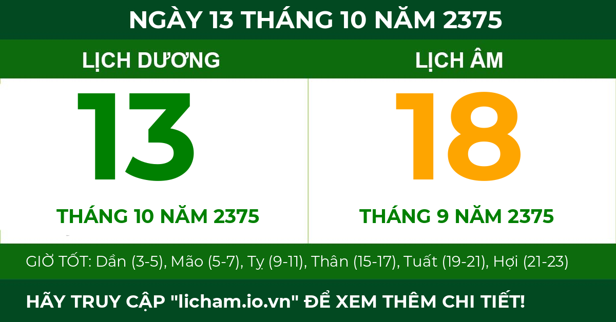 lịch âm ngày 13 tháng 10 năm 2375