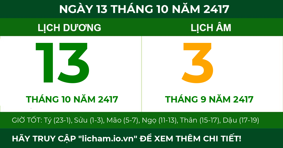 lịch âm ngày 13 tháng 10 năm 2417