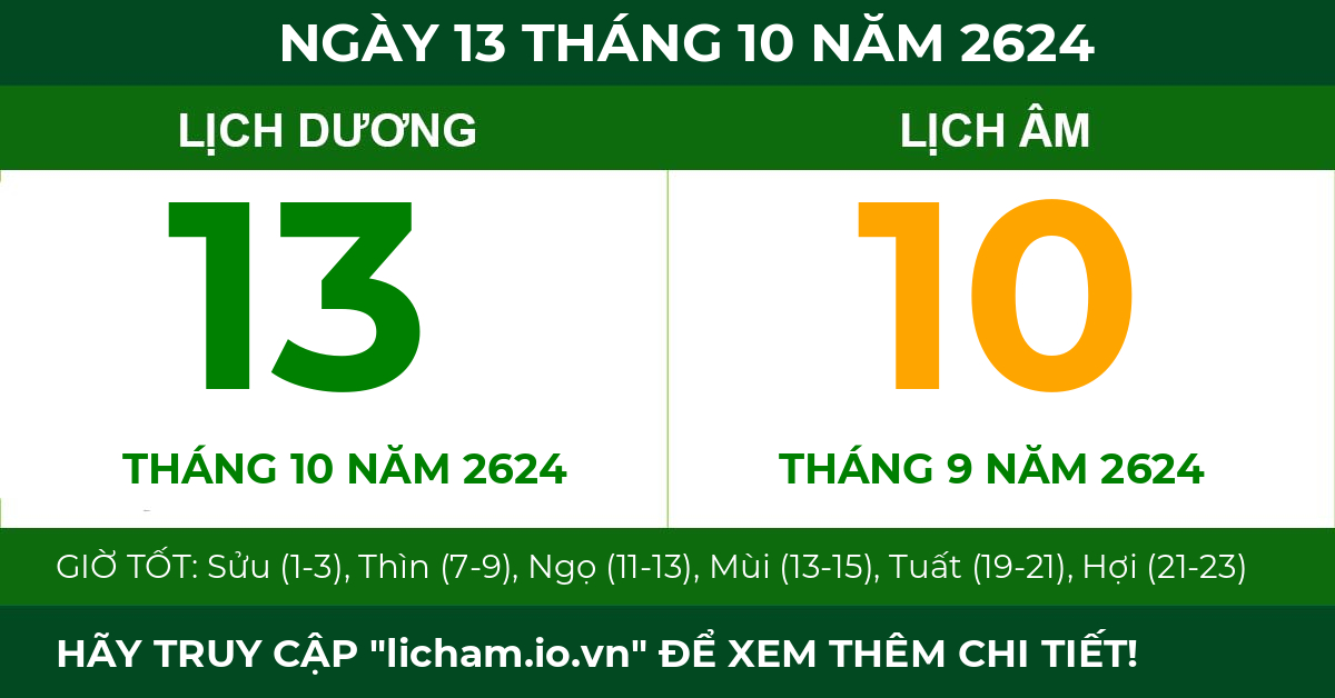 lịch âm ngày 13 tháng 10 năm 2624