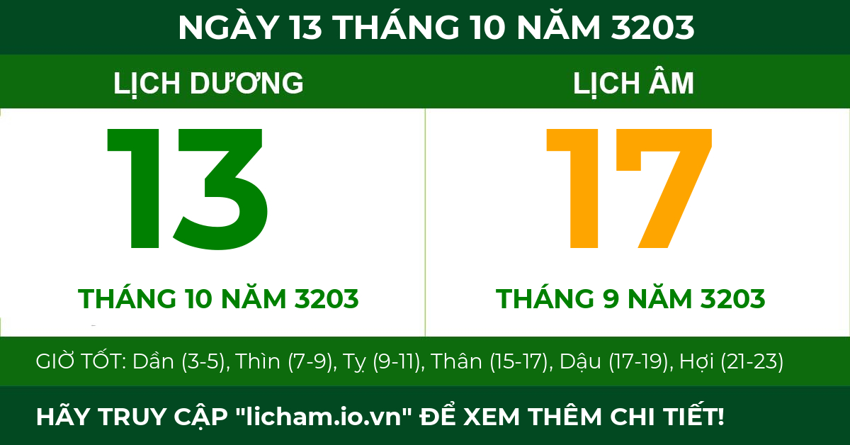 lịch âm ngày 13 tháng 10 năm 3203