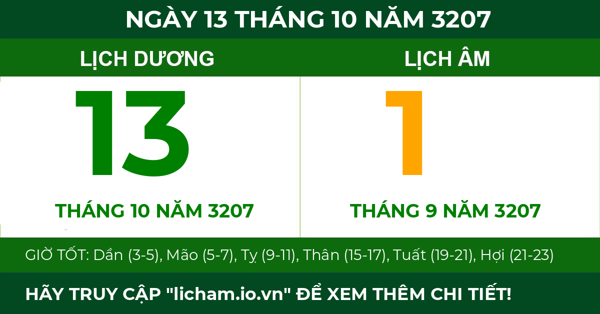 lịch âm ngày 13 tháng 10 năm 3207