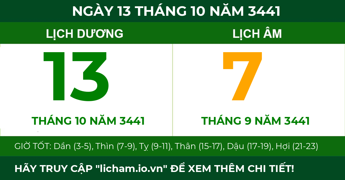 lịch âm ngày 13 tháng 10 năm 3441