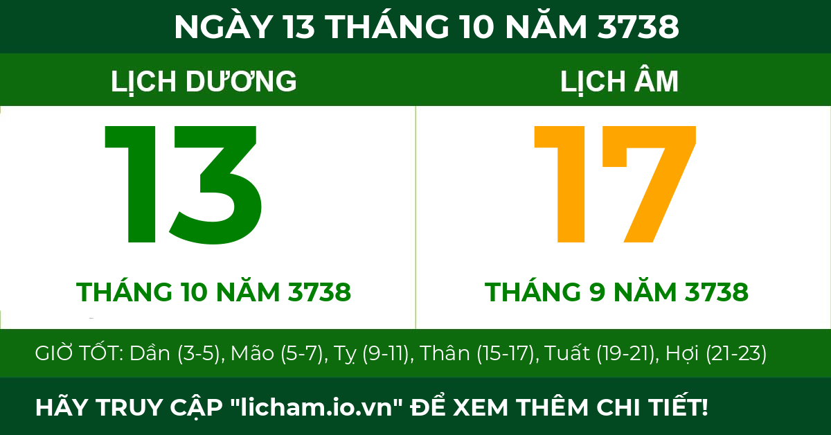 lịch âm ngày 13 tháng 10 năm 3738