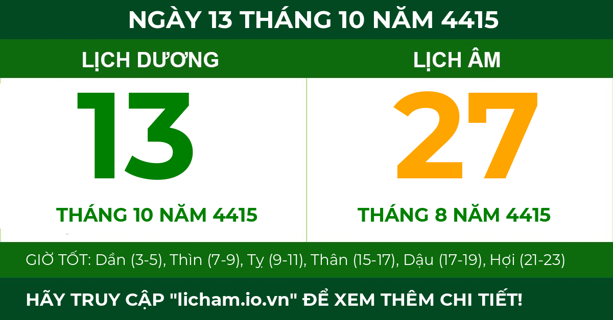 lịch âm ngày 13 tháng 10 năm 4415