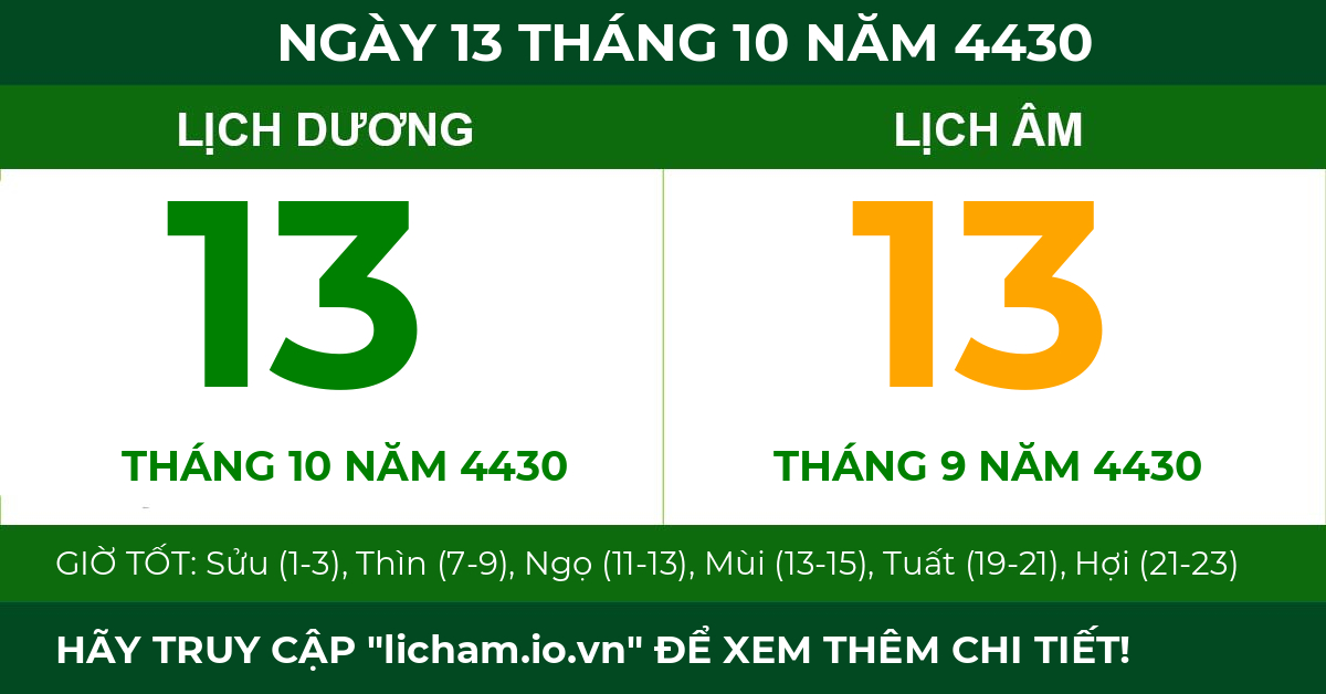 lịch âm ngày 13 tháng 10 năm 4430