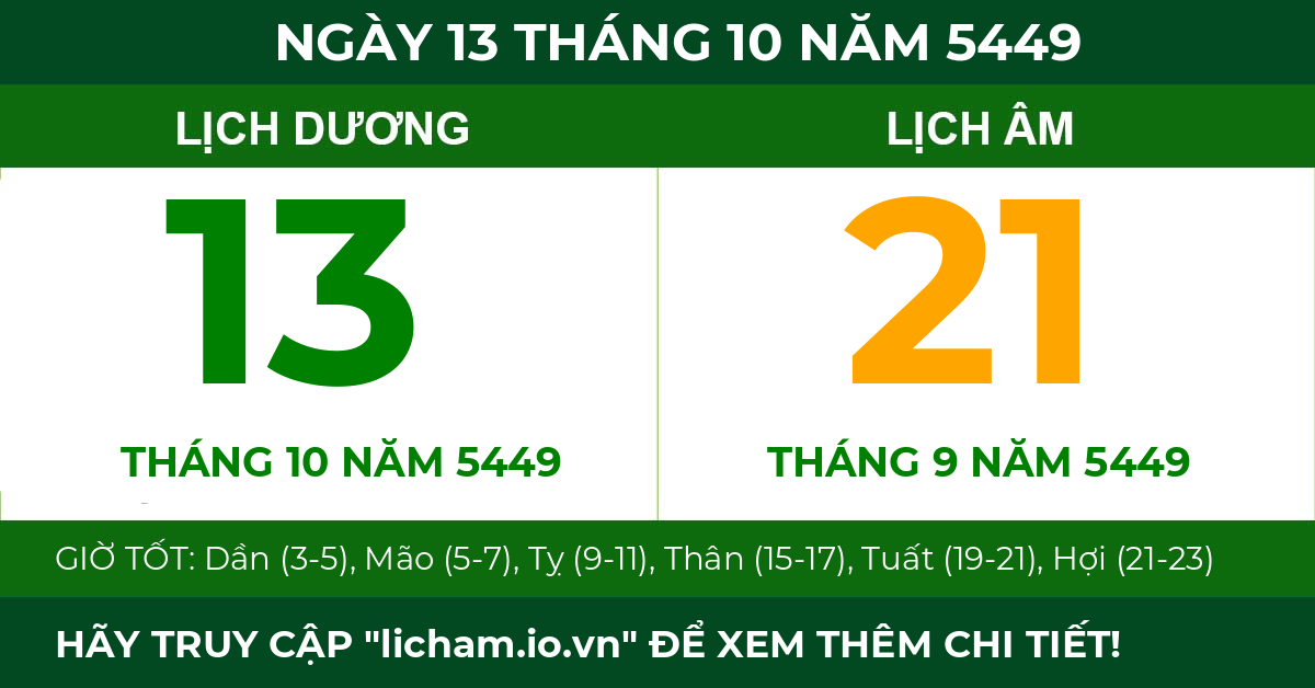 lịch âm ngày 13 tháng 10 năm 5449