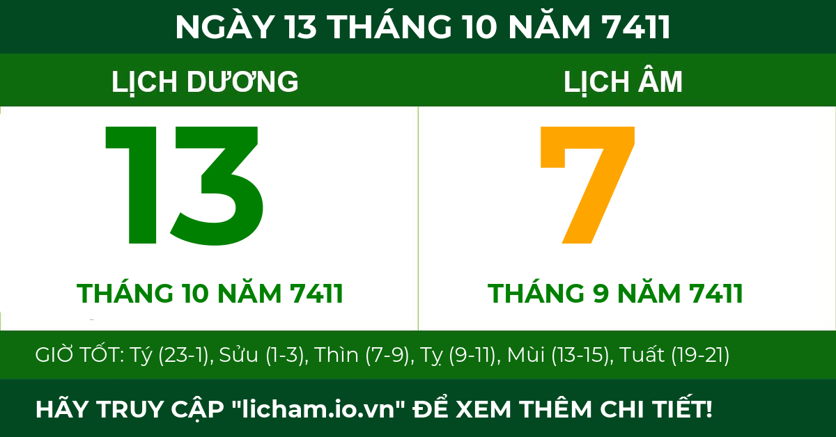 lịch âm ngày 13 tháng 10 năm 7411