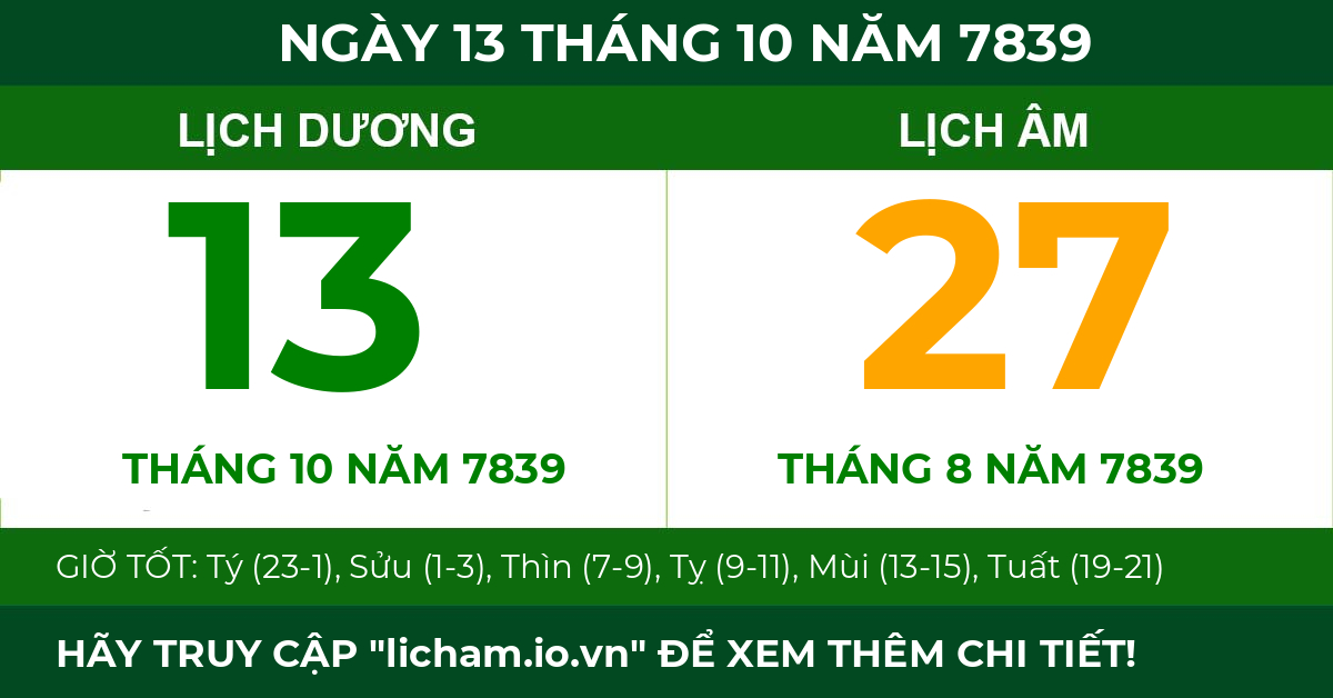 lịch âm ngày 13 tháng 10 năm 7839