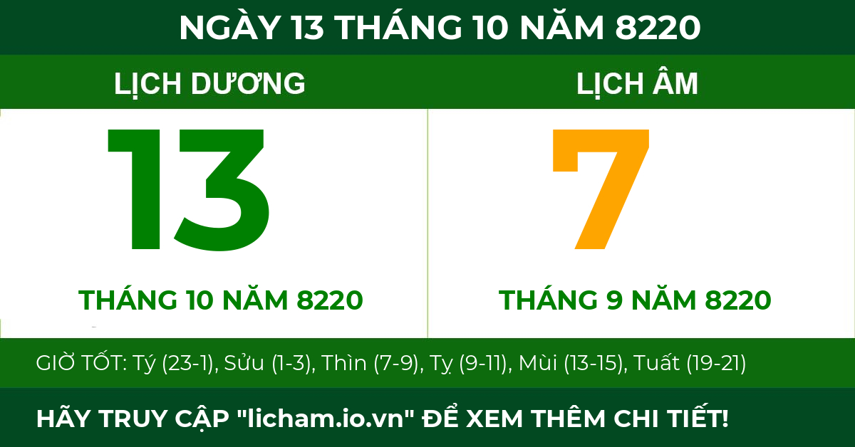 lịch âm ngày 13 tháng 10 năm 8220