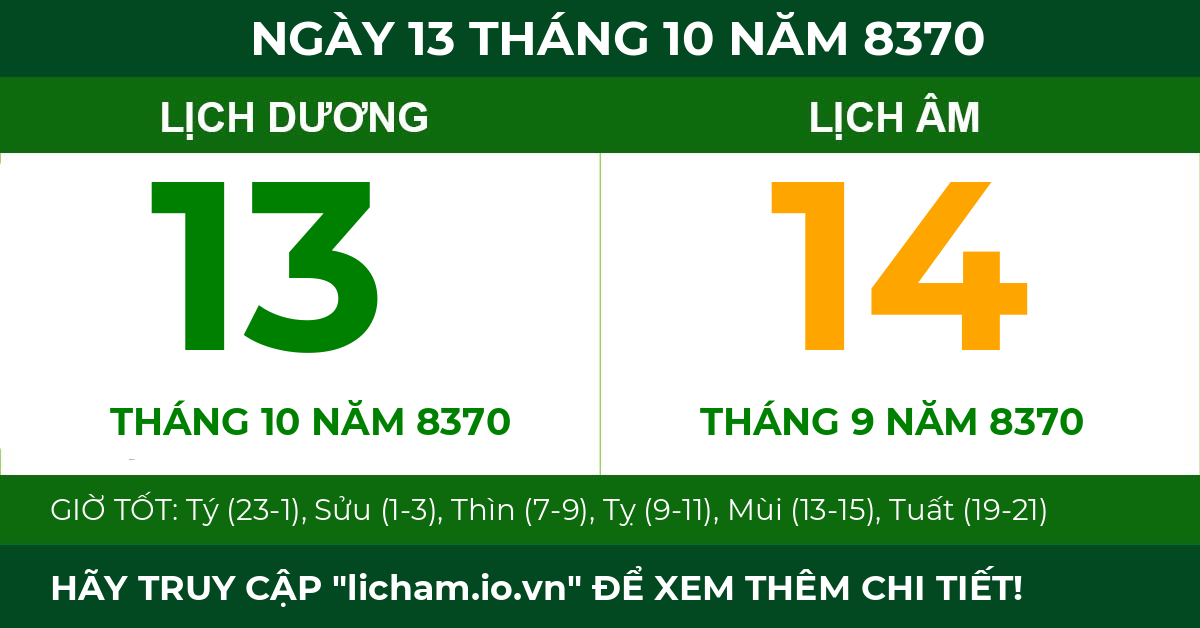 lịch âm ngày 13 tháng 10 năm 8370