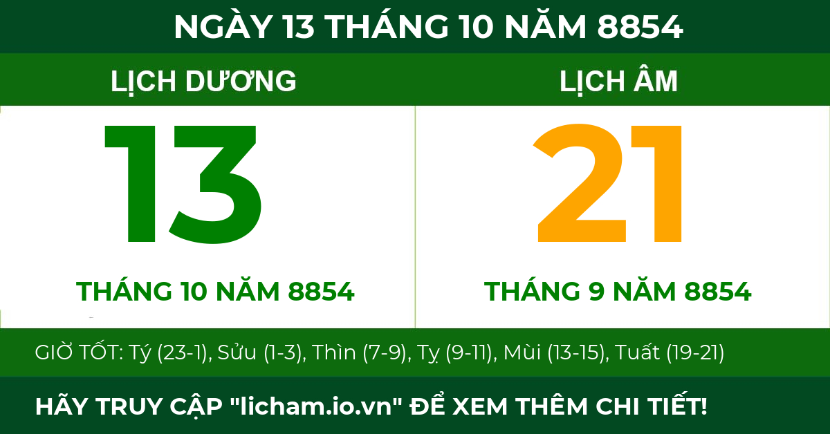 lịch âm ngày 13 tháng 10 năm 8854