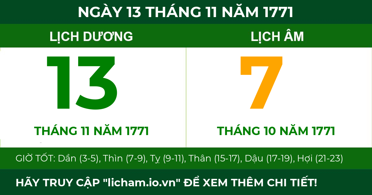 lịch âm ngày 13 tháng 11 năm 1771
